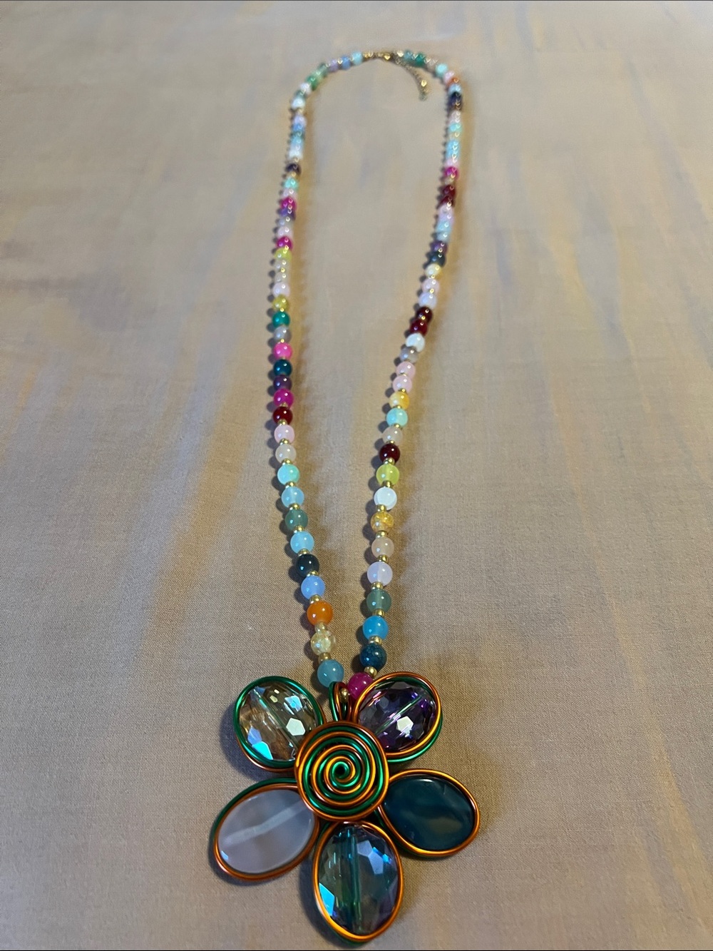 Multicolor Beaded Flower Pendant Necklace - Brand Unbranded